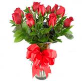 Más información de Rosas rojas en florero Clásico