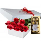 Más información de Caja de 12 Rosas Premium y Bombones x8